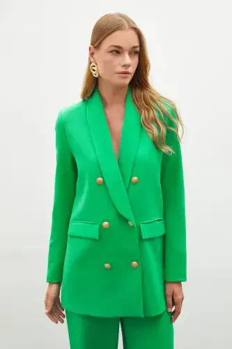Button Detailed Wrap Jacket - GREEN - 4