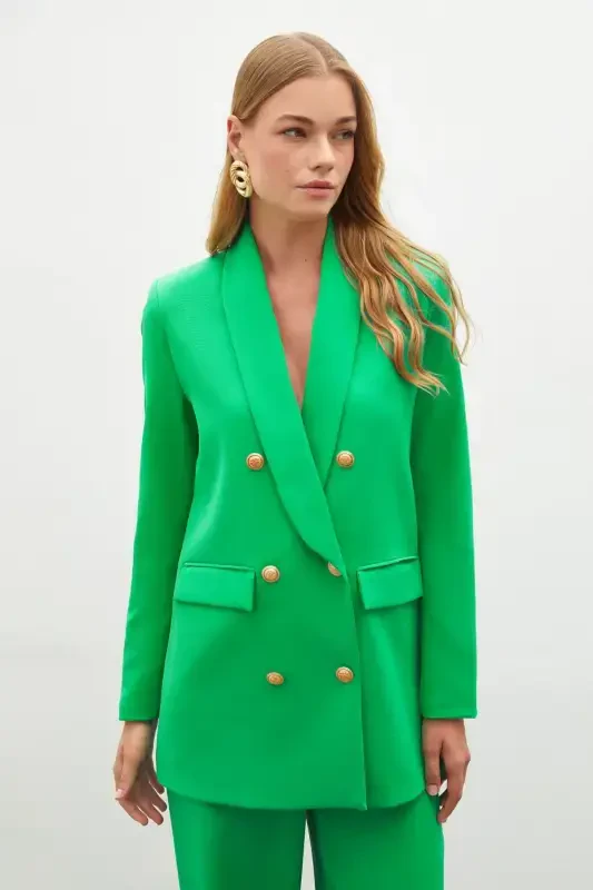 Button Detailed Wrap Jacket - GREEN - 4