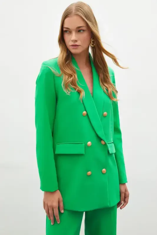 Button Detailed Wrap Jacket - GREEN - 5