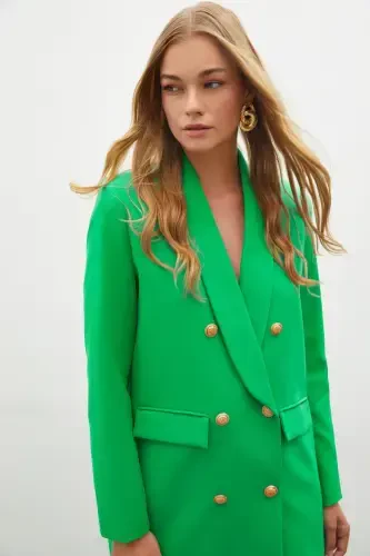 Button Detailed Wrap Jacket - GREEN - 6
