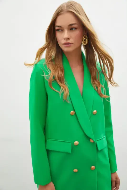 Button Detailed Wrap Jacket - GREEN - 6