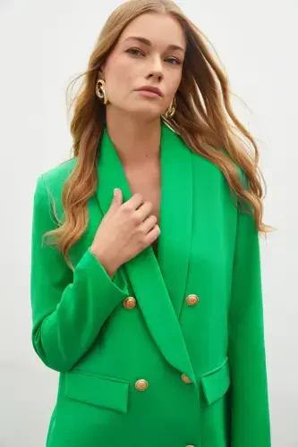 Button Detailed Wrap Jacket - GREEN - 7