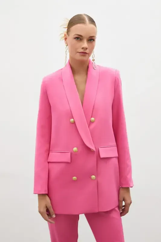 Button Detailed Wrap Jacket - PINK - SATEEN