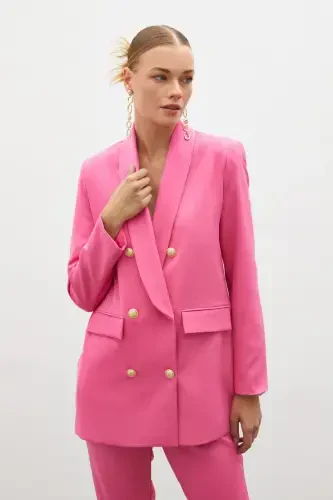 Button Detailed Wrap Jacket - PINK - SATEEN (1)