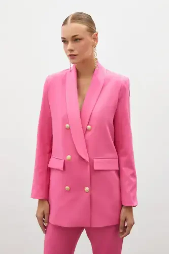Button Detailed Wrap Jacket - PINK - 3