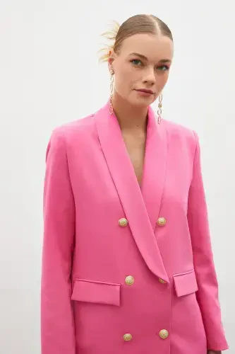 Button Detailed Wrap Jacket - PINK - 5