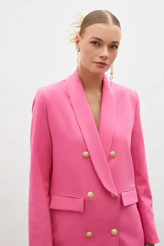 Button Detailed Wrap Jacket - PINK - 5