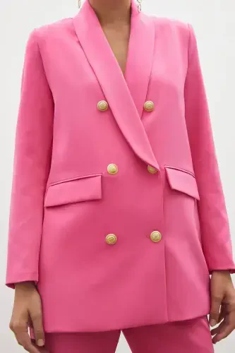 Button Detailed Wrap Jacket - PINK - 6