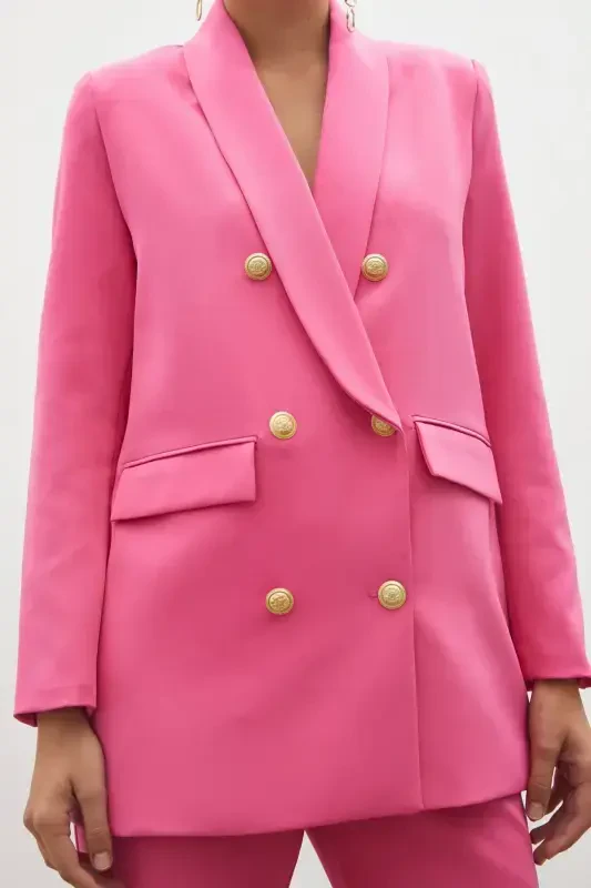 Button Detailed Wrap Jacket - PINK - 6