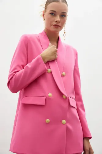 Button Detailed Wrap Jacket - PINK - 6