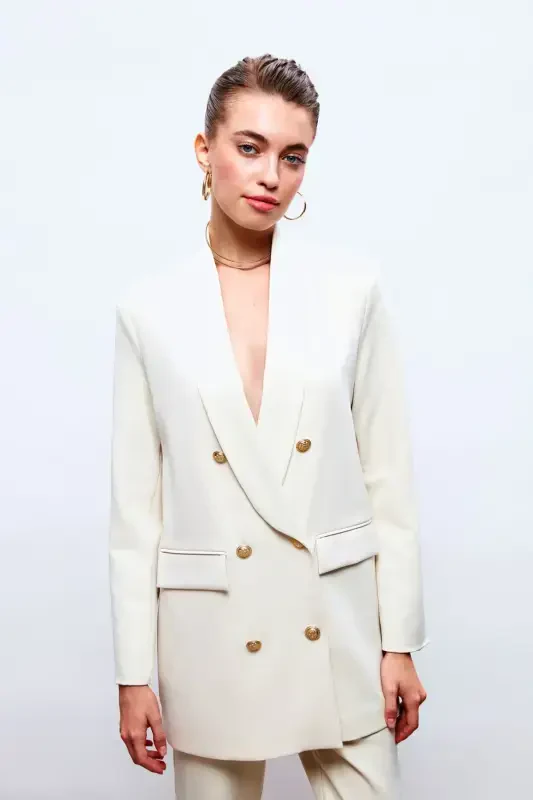 Button Detailed Wrap Jacket - STONE - SATEEN