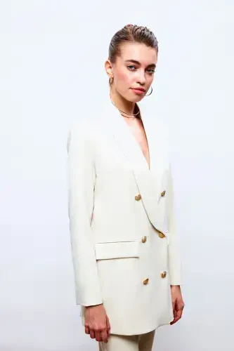 Button Detailed Wrap Jacket - STONE - SATEEN (1)
