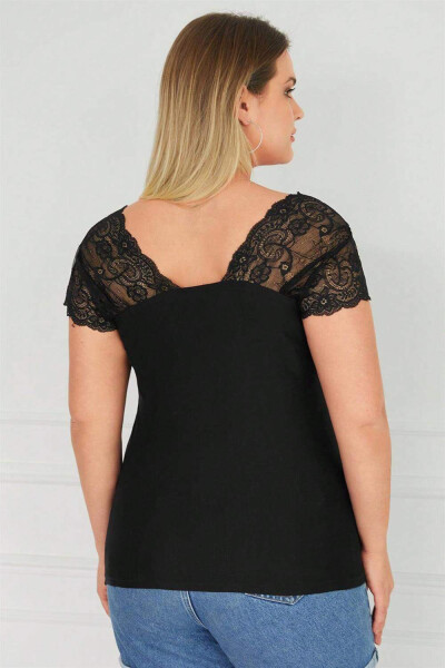 Button D.Lace Plus Size Cotton Blouse Black - 5