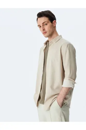 Button-Down Collar Long Sleeve Cotton Blend Classic Slim - 1