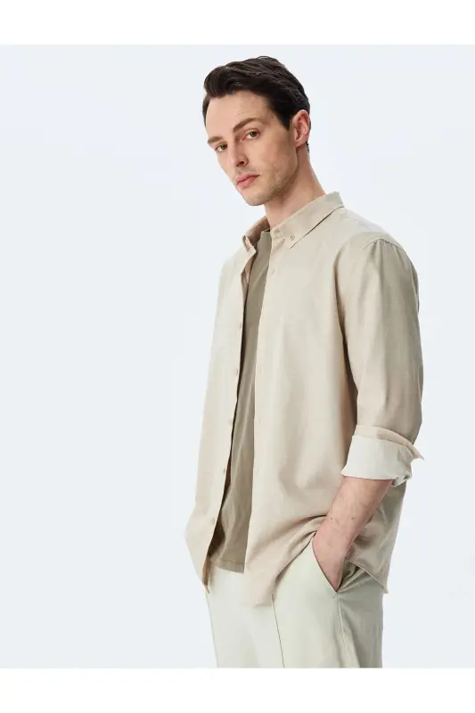 Button-Down Collar Long Sleeve Cotton Blend Classic Slim - 1