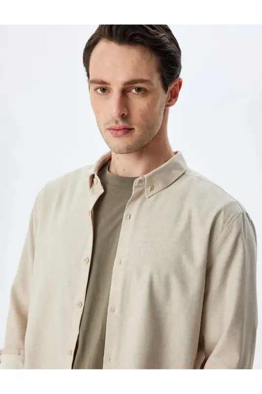 Button-Down Collar Long Sleeve Cotton Blend Classic Slim - 2