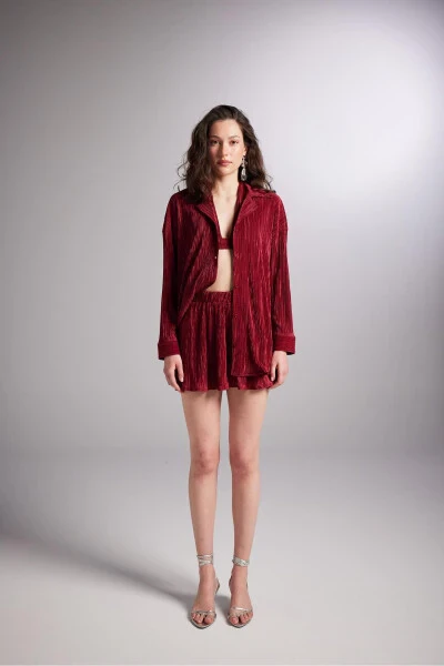 Button-Down Comfy Oversize Shirt Burgundy - 3