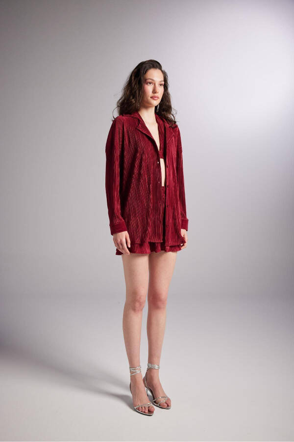 Button-Down Comfy Oversize Shirt Burgundy - 4