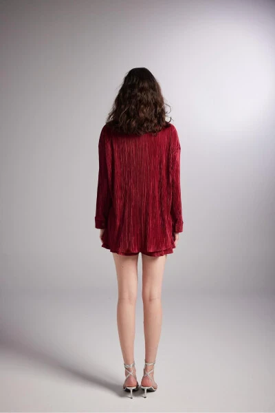 Button-Down Comfy Oversize Shirt Burgundy - 5