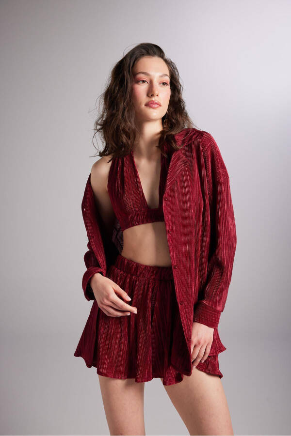 Button-Down Comfy Oversize Shirt Burgundy - 7