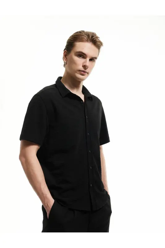 Button-Down Textured Regular Fit Classic Short Sleeve - 2
