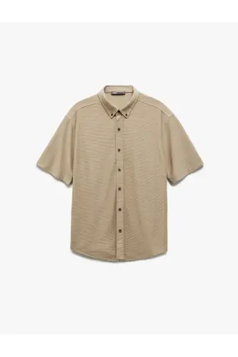 Button-Down Textured Viscose Beige Men's Shirt 5sam60 - 3