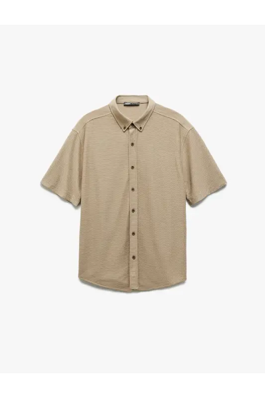 Button-Down Textured Viscose Beige Men's Shirt 5sam60 - 3