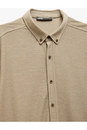 Button-Down Textured Viscose Beige Men's Shirt 5sam60 - 5
