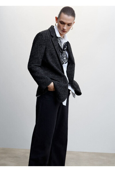 Button Embossed Blazer Jacket - MANGO WOMAN