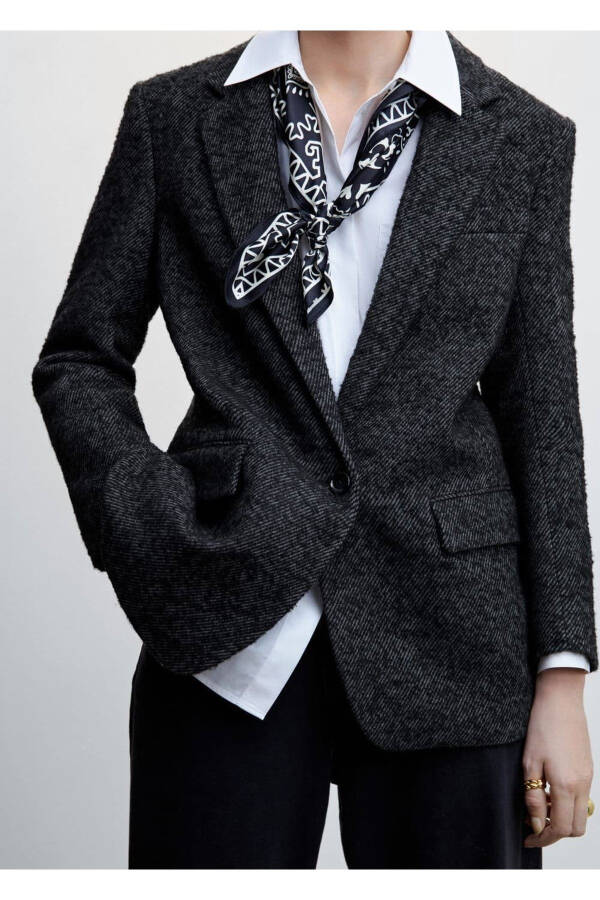 Button Embossed Blazer Jacket - 7