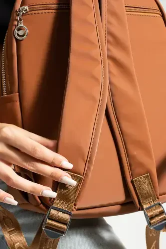 Button Kadın Taba Çok Bölmeli Sırt Çantası – Geniş Hacimli, Suya Dayanıklı, Spor Ve Okul Çantası-TABA - GETCHO (1)