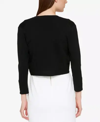 Button Sleeve Cardigan-Black - 3