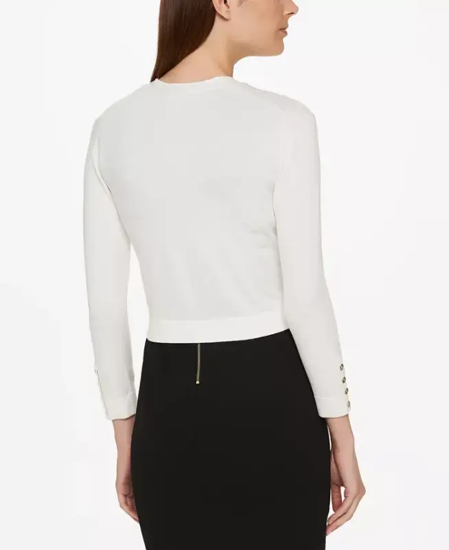 Button Sleeve Cardigan-Ivory - 2