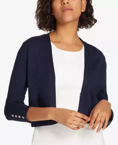 Button Sleeve Cardigan-Navy 