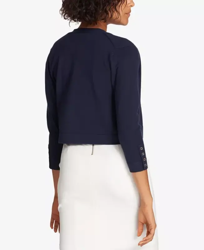 Button Sleeve Cardigan-Navy - 2