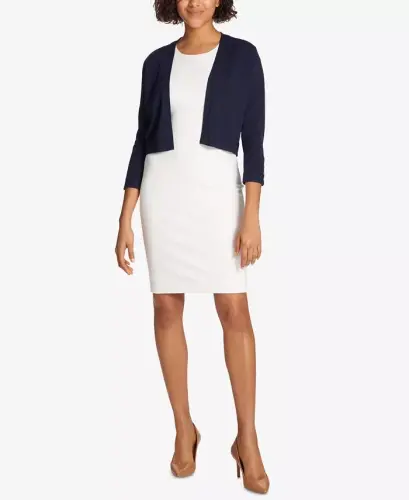 Button Sleeve Cardigan-Navy - 3