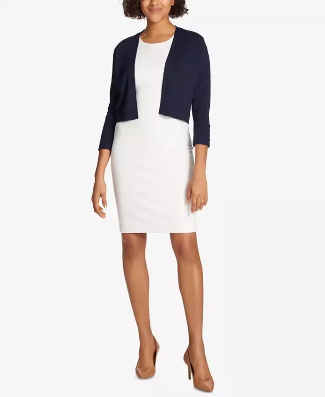 Button Sleeve Cardigan-Navy - 3