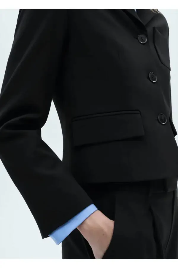 Button-Up Crop Blazer Jacket - 5