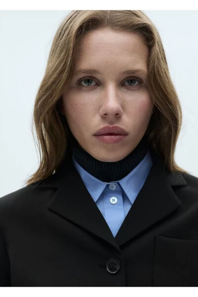 Button-Up Crop Blazer Jacket - 6