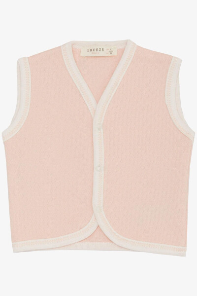 Button-up, patterned baby girl vest (0-9 months), salmon color. - 4