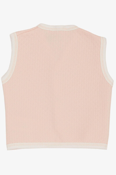 Button-up, patterned baby girl vest (0-9 months), salmon color. - 5