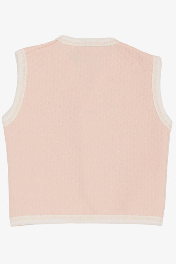 Button-up, patterned baby girl vest (0-9 months), salmon color. - 5