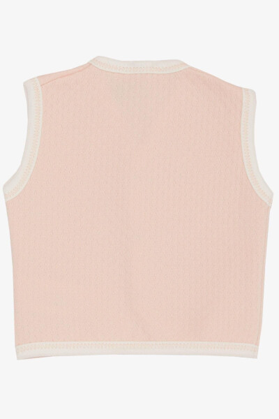 Button-up, patterned baby girl vest (0-9 months), salmon color. - 2