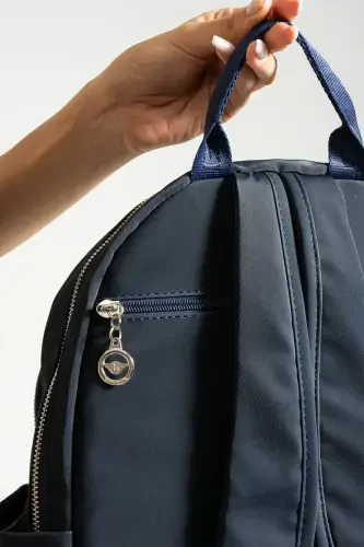Button Women's Navy Blue Multi-Compartment Backpack - Large Volume, Water Resistant, Sports and School Bag-NAVY BLUE - 3