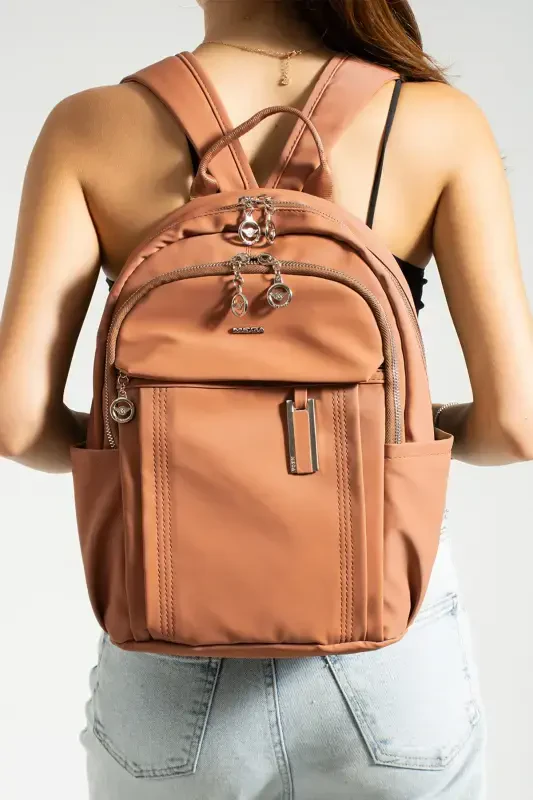 Button Women's Satin Adjustable Strap Backpack-VISON - MODAZONE