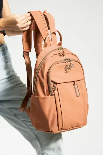 Button Women's Satin Adjustable Strap Backpack-VISON - MODAZONE (1)