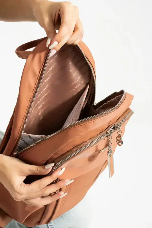 Button Women's Satin Adjustable Strap Backpack-VISON - 4