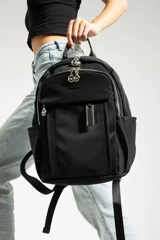 Button Женский Черный Многосекционный Рюкзак – Вместительный, Водостойкий, Спортивный И Школьный Рюкзак-ЧЕРНЫЙ - GETCHO