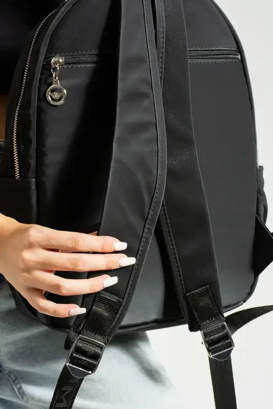 Button Женский Черный Многосекционный Рюкзак – Вместительный, Водостойкий, Спортивный И Школьный Рюкзак-ЧЕРНЫЙ - 2