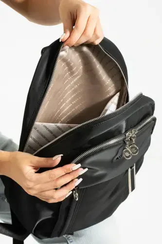 Button Женский Черный Многосекционный Рюкзак – Вместительный, Водостойкий, Спортивный И Школьный Рюкзак-ЧЕРНЫЙ - 3